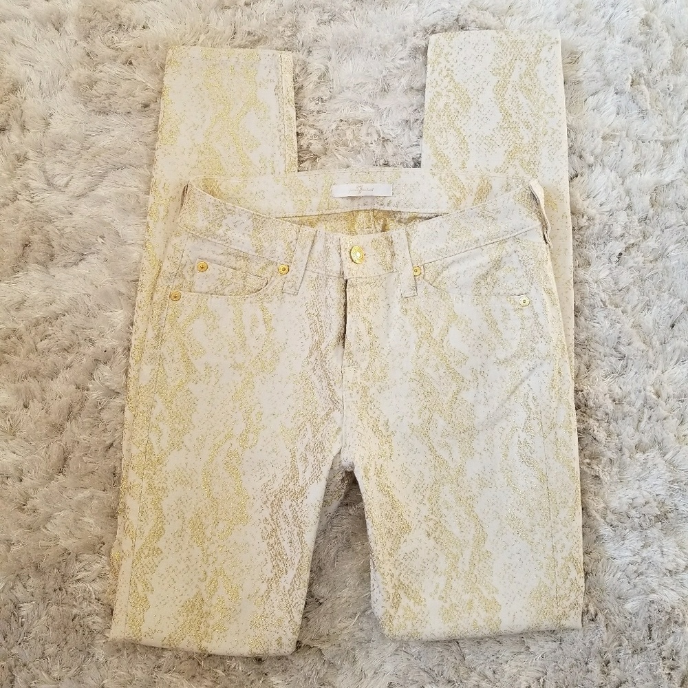 7 for All Man Kind Gold Snakeskin Skinny Pants